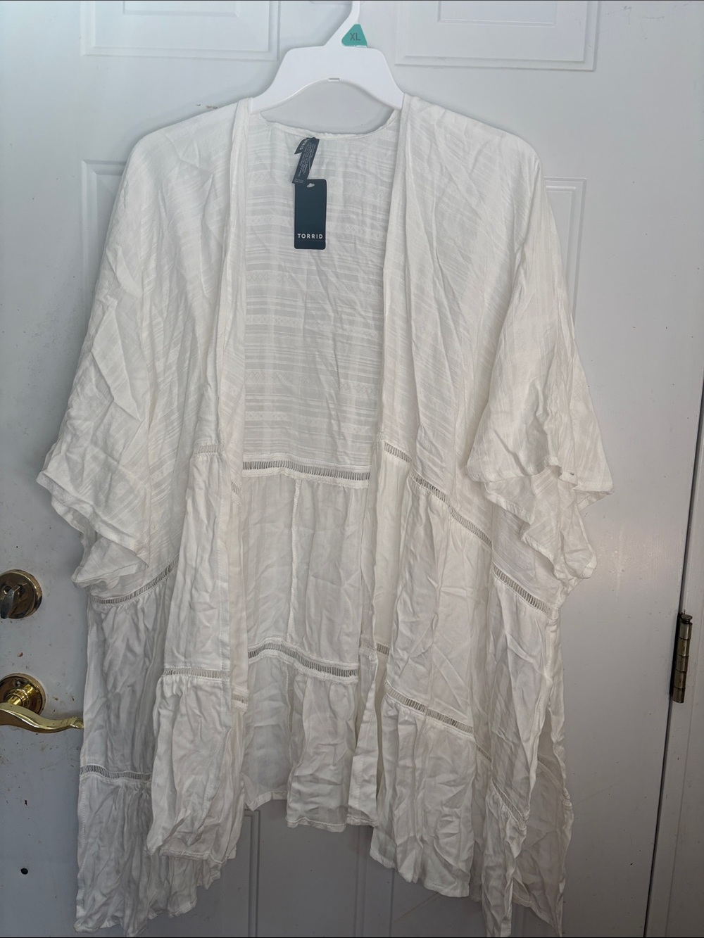 torrid White Lightweight Ruffle-Trim Open Cardigan Ruana one size